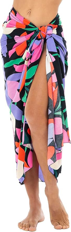 Back From Bali Womens Print Sarong Wrap Swimsuit Beach Pareo Skirt Cover Up with Coconut Clip | Amazon (US)