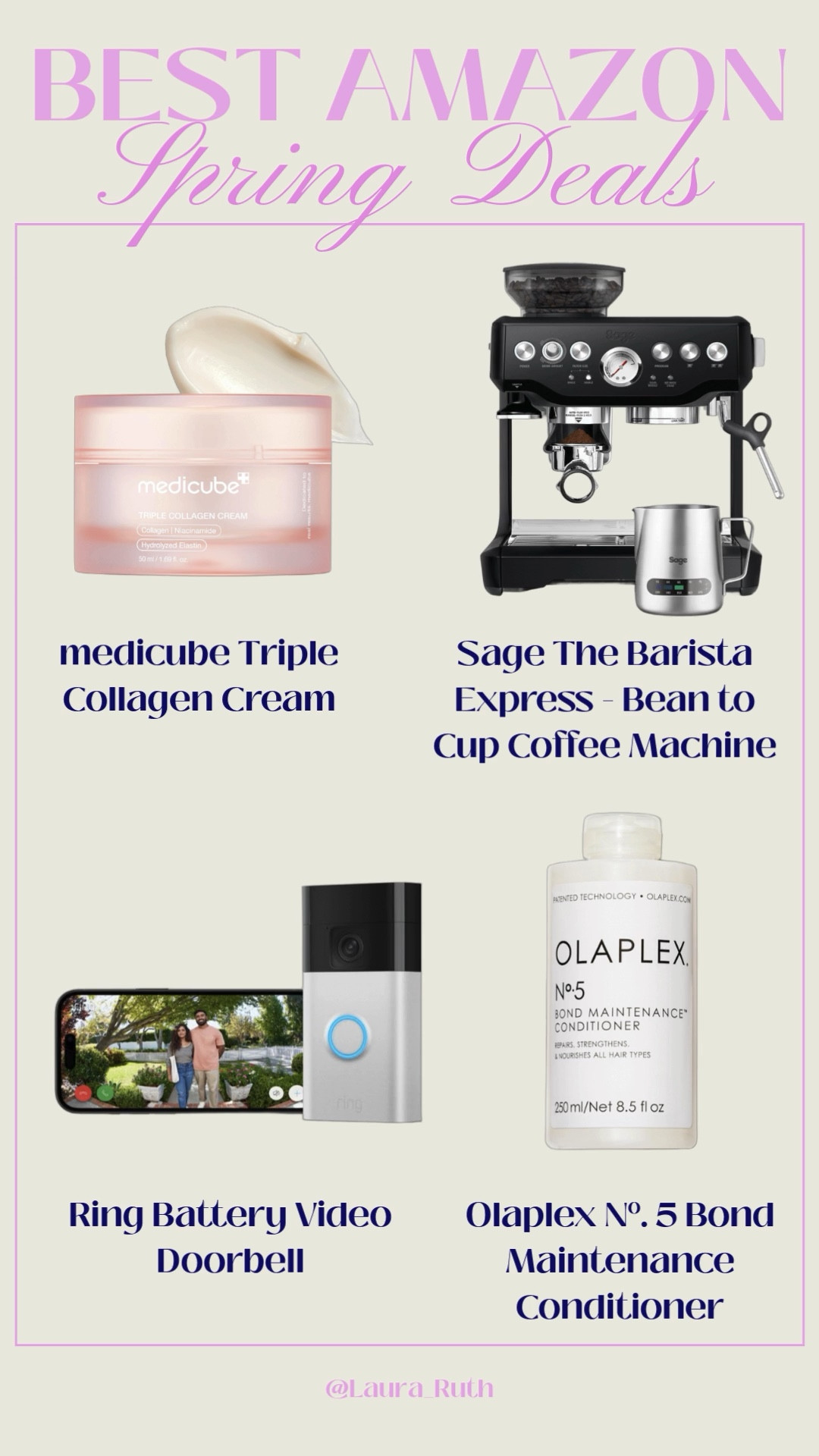 Amazon Spring Deals you don’t want to miss 🌸

I’ve rounded up some of the best Amazon finds in today’s Spring Deals, from viral skincare to home coffee upgrades and smart home tech. These are all favourites that rarely stay discounted for long!

✨ Medicube Triple Collagen Cream – a K-beauty favourite for hydrated, plump, glowing skin
☕ Sage Barista Express Coffee Machine – café-style coffee at home
🏡 Ring Battery Video Doorbell – smart security you can check from your phone
💇‍♀️ Olaplex No.5 Bond Maintenance Conditioner – strengthens and repairs damaged hair

If you’ve been waiting to try any of these, now’s the perfect time to grab them while the deals are live.

Shop everything linked in this post before the offers end!

#LTKspring #LTKuk #LTKbeauty