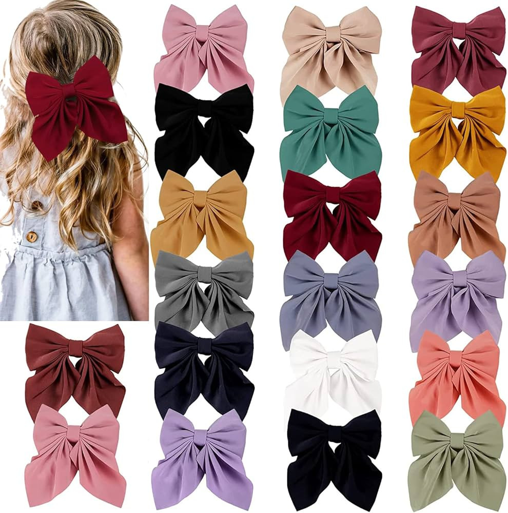 ALinmo 20PCS 5" Fable Girls Hair Bows Satin Ribbon Hair Bows Clips Large Bows Alligator Clips Hai... | Amazon (US)