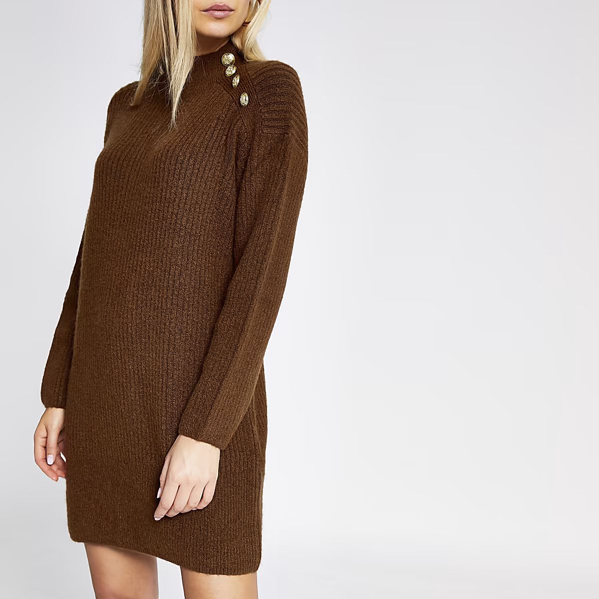 Dark brown knit jumper dress | River Island (UK & IE)