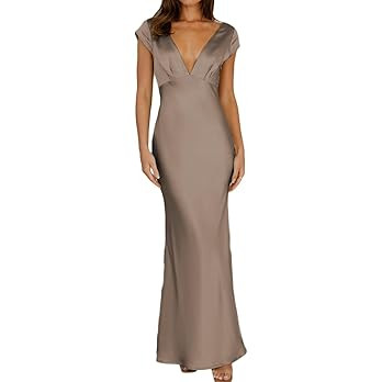 Halfisland Womens Summer Satin V Neck Cap Sleeve Backless Maxi Dress Elegant Twist Cut Out Midi D... | Amazon (US)