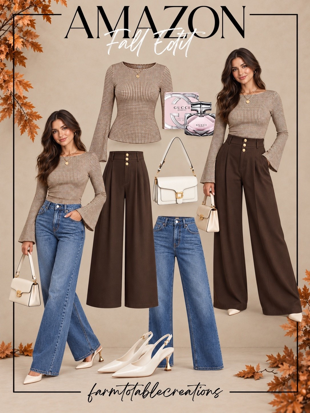Thanksgiving Outfit 🤎🍂

A polished Thanksgiving outfit that gives you two easy ways to style it! This neutral gingham top paired with rich chocolate brown trousers feels elevated and dressy, while switching to classic denim creates a more relaxed look for a casual family gathering. Add the cream slingback heels and structured handbag for the perfect finishing touch.

This is such an easy outfit to take from Thanksgiving dinner to Friendsgiving, family photos, or any fall gathering—and the neutral pieces are versatile enough to wear long after the holiday.

Follow @farmtotablecreations on Instagram for more cozy home finds and trending decor.

#LTKStyle #AmazonFashion #AmazonFinds #ThanksgivingOutfit #ThanksgivingStyle #FallOutfit #FallFashion #HolidayOutfit #Friendsgiving #FamilyGathering #AmazonStyle #NeutralStyle #BrownOutfit #FallStyleInspo #ThanksgivingFashion

#LTKSeasonal #LTKOver40