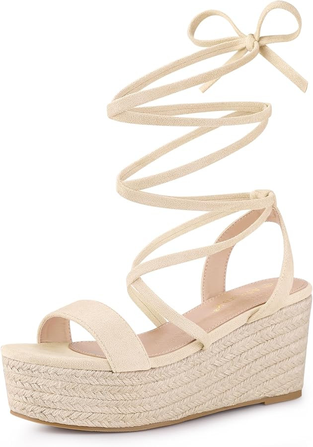 Allegra K Women's Lace Up Wedge Heel Slingback Platform Strappy Sandals | Amazon (US)
