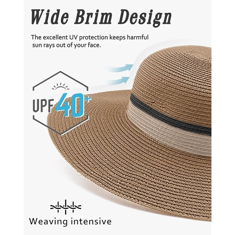 Whiteleopard Women Wide Straw Panama Hat,Foldable Fedora Beach Sun Hats for Women | Walmart (US)