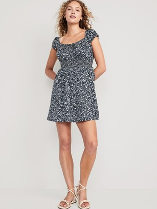 Waist-Defined Floral Mini Dress for Women | Old Navy (US)