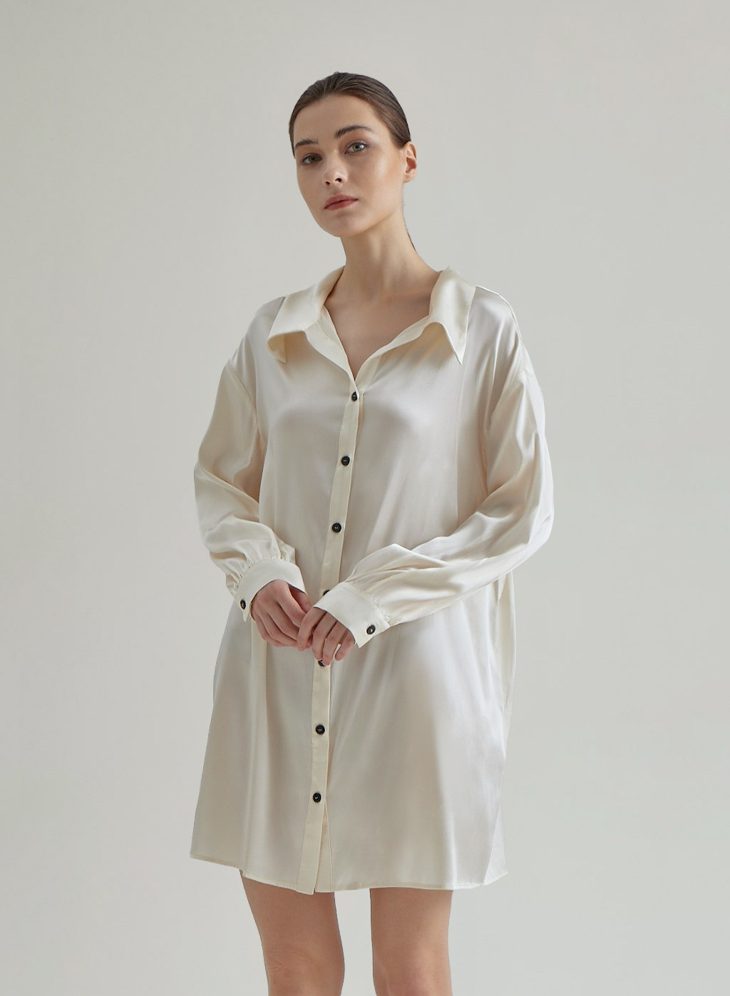 Oversized Button Up Shirt Dress | Silk Maison