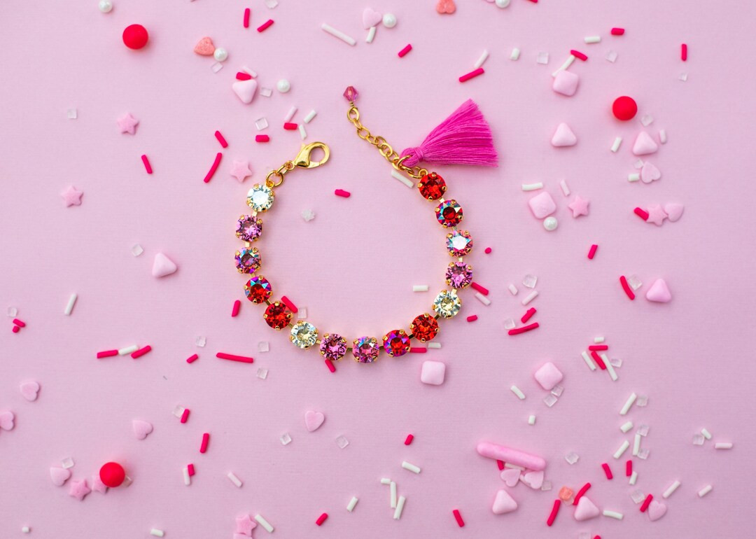 Strawberry Sweetheart 8mm Crystal Bracelet Choose Setting Color and Length - Etsy | Etsy (US)