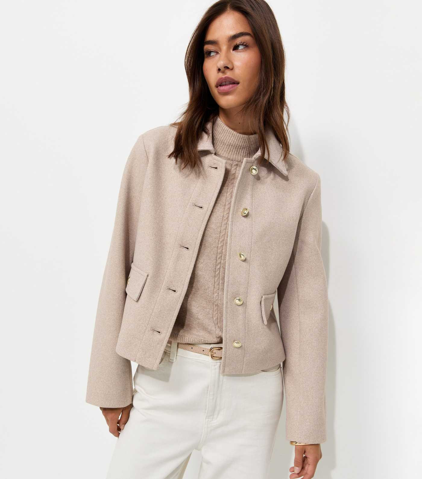 Oatmeal Button Front Collared Shacket | New Look | New Look (UK)