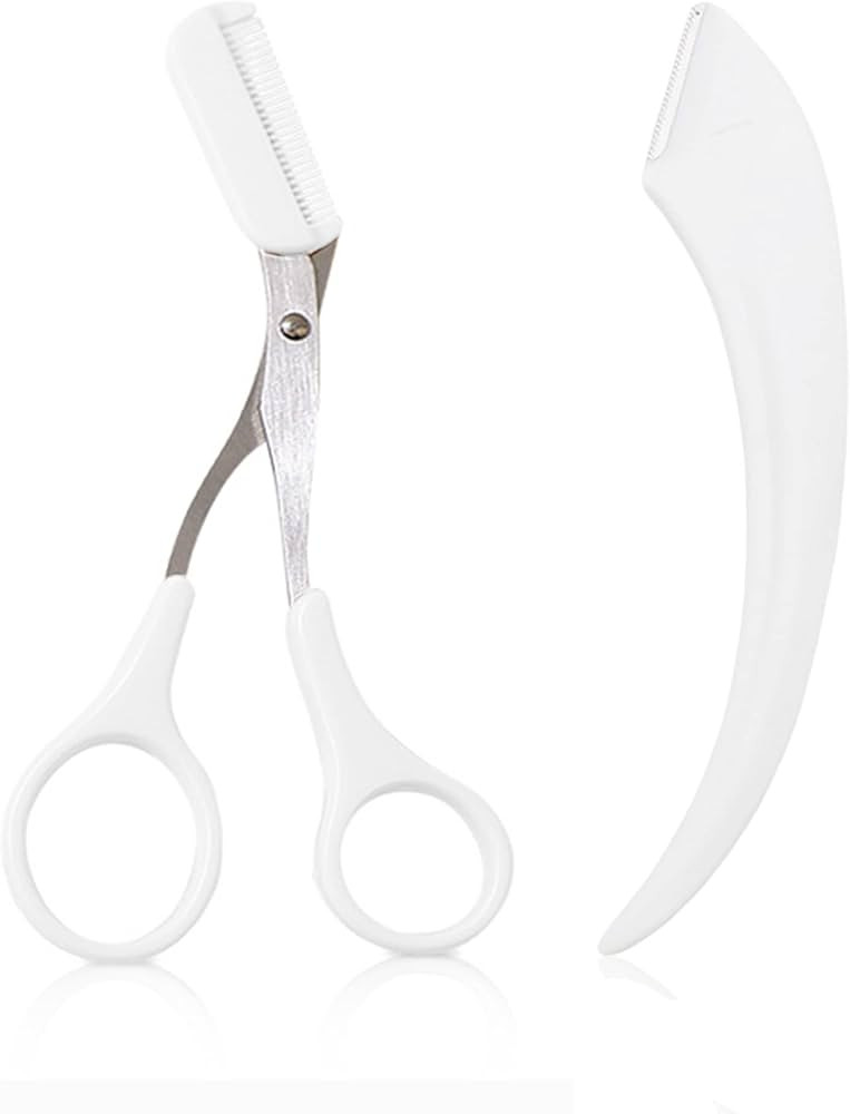 2-Pack Eyebrow Scissors with Comb and Curved Eyebrow Razor, Professional Stainless Steel Eyebrow ... | Amazon (US)