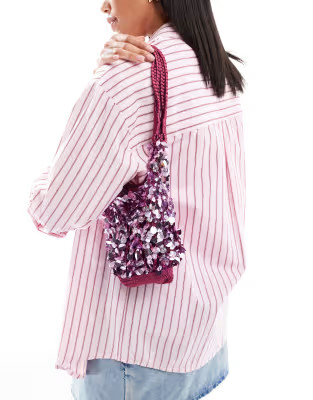 ASOS DESIGN sequin crochet grab bag in pink | ASOS (Global)