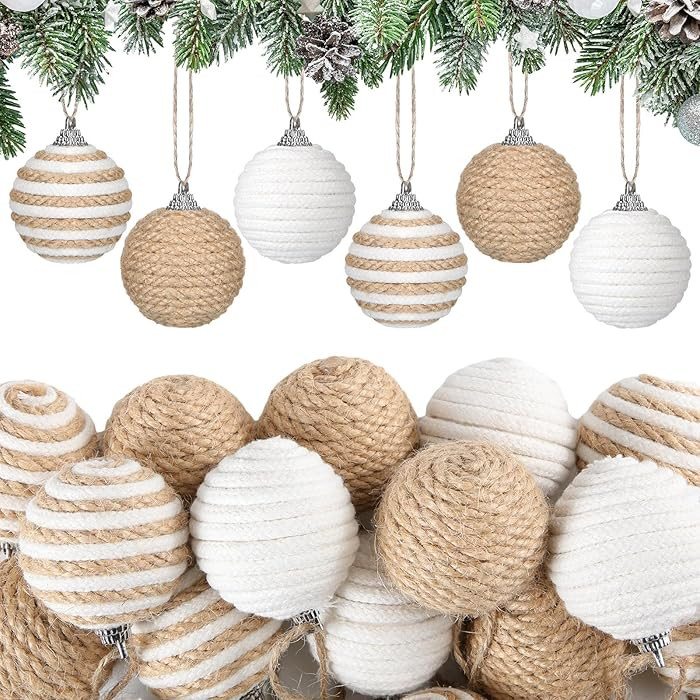 Syhood 18 Pcs 1.57 Inch Mini Christmas Ball Ornaments Boho Farmhouse Jute Rope Hanging Balls Burl... | Amazon (US)