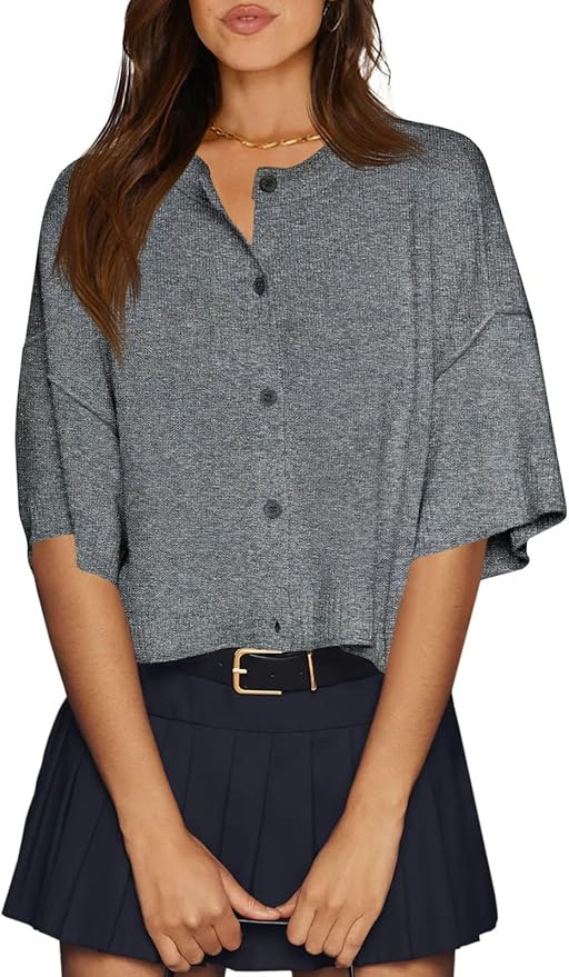 Cicy Bell Womens Half Sleeve Cardigan Sweaters Cropped Button Down Tops Oversized Lightweight Rib... | Amazon (US)
