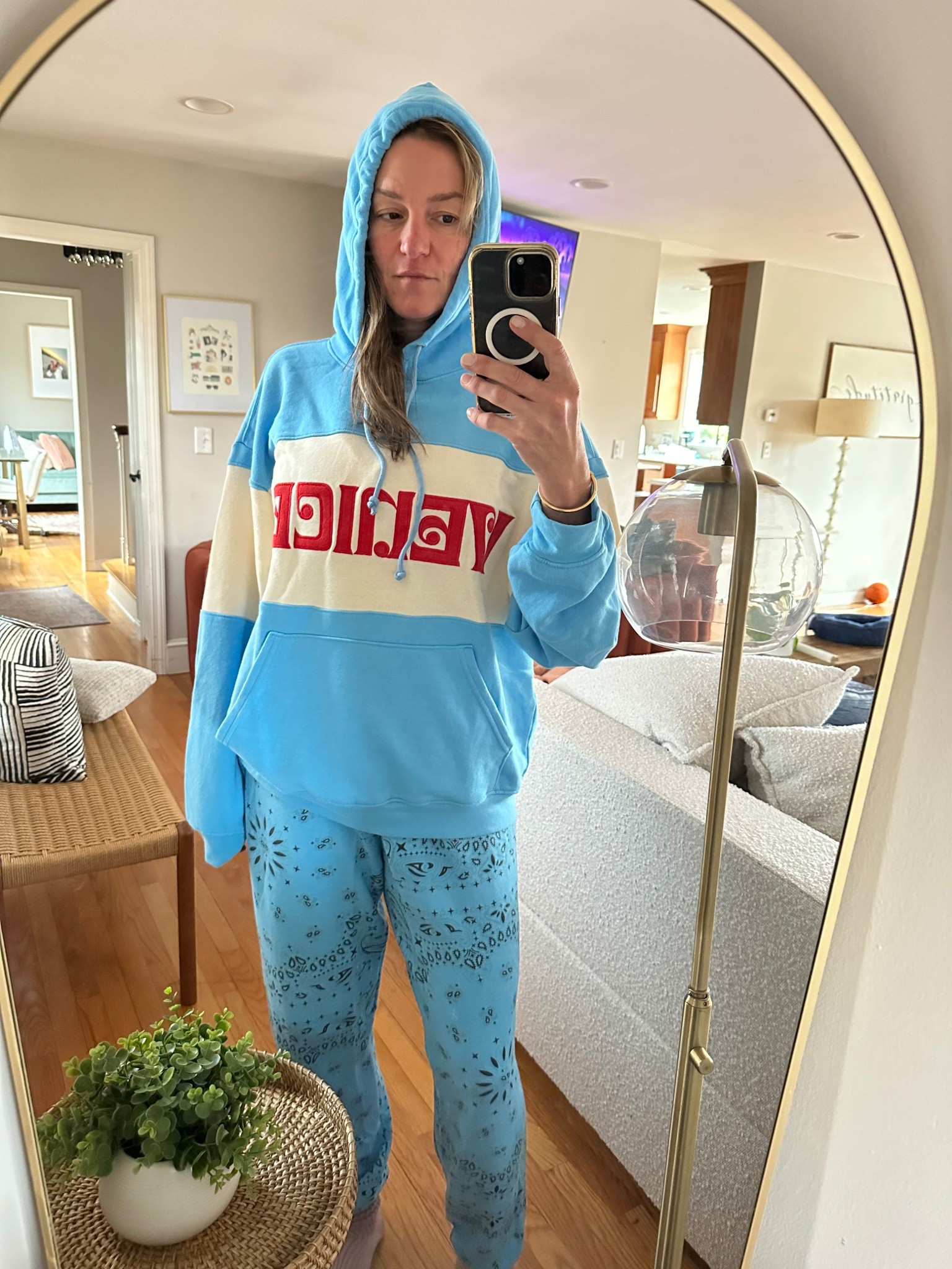 Size large hoodie and large pants for a normal size 6 girlie 

5’10” 150lb

#LTKOver40 #LTKootd #LTKmomlife