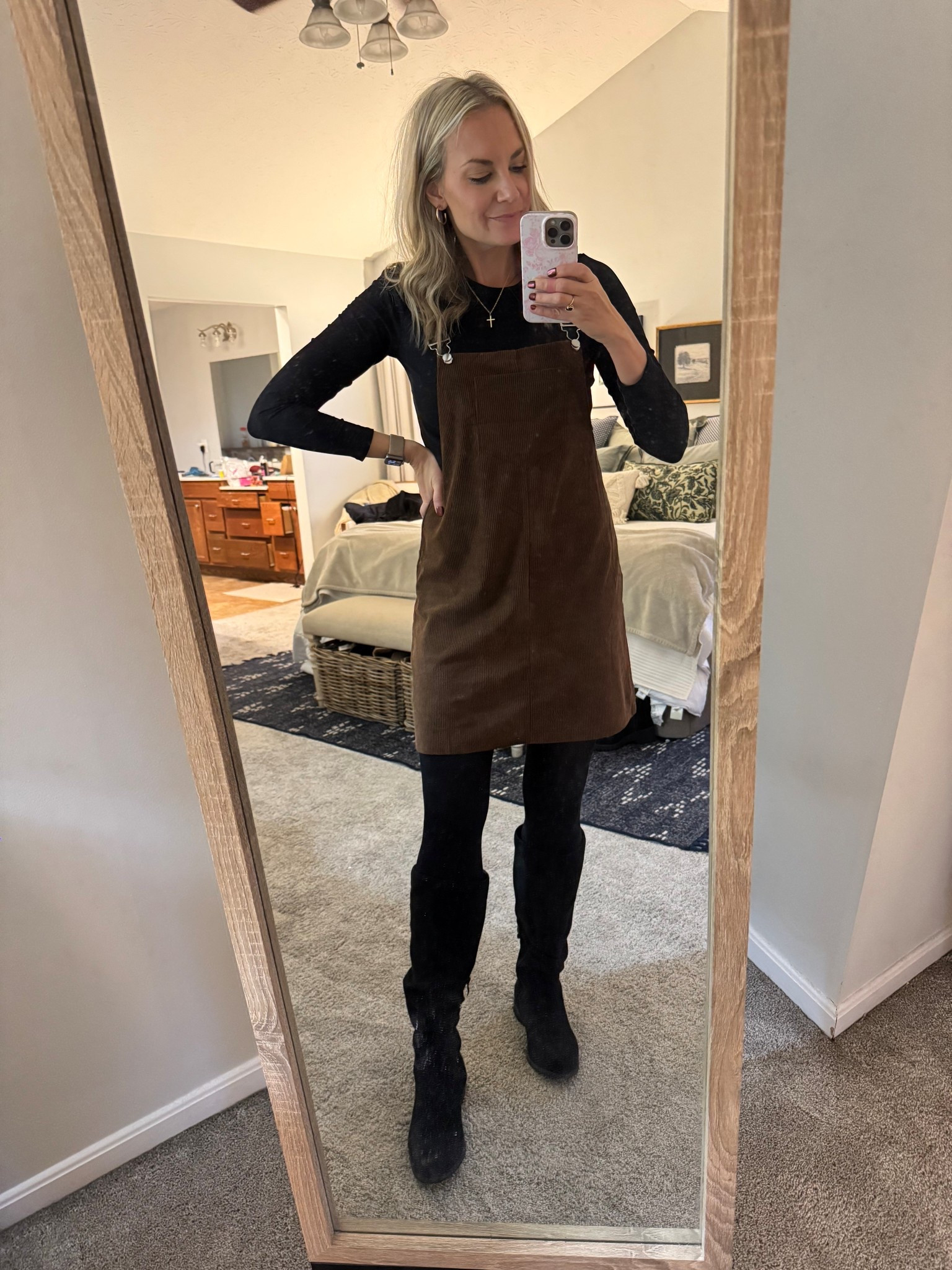 The cutest corduroy bib dress! The fabric is not heavy and the a-line is flattering (and forgiving for those holiday meals). Comes in several fall colors. TTS - I’m in a medium. Excellent length for us tall girlies.

#LTKTall #LTKootd #LTKOver40