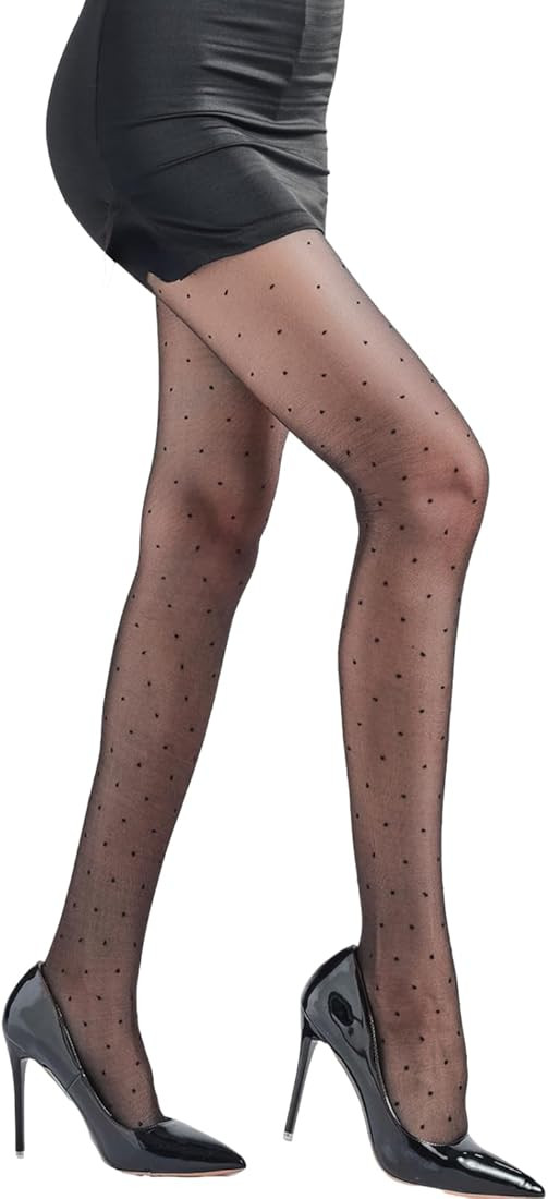 Women’s Glossy Sheer Pantyhose Polka Dots Classic Patterned High Waist Ultra Stretchable Footed... | Amazon (US)