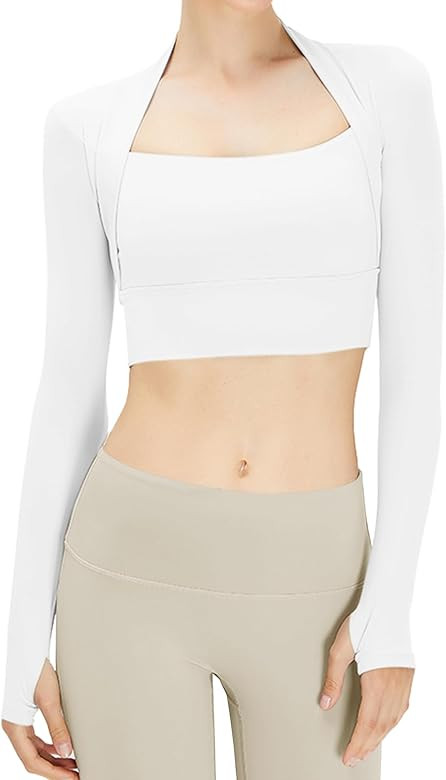Micoson Women Workout Tops Long Sleeve Shirts Gym Crop Top Athletic Yoga Compression Shirt with T... | Amazon (US)