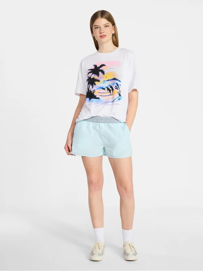 No Boundaries Graphic Oversized Boyfriend Tee, Women's XXS-XXL | Walmart (US)