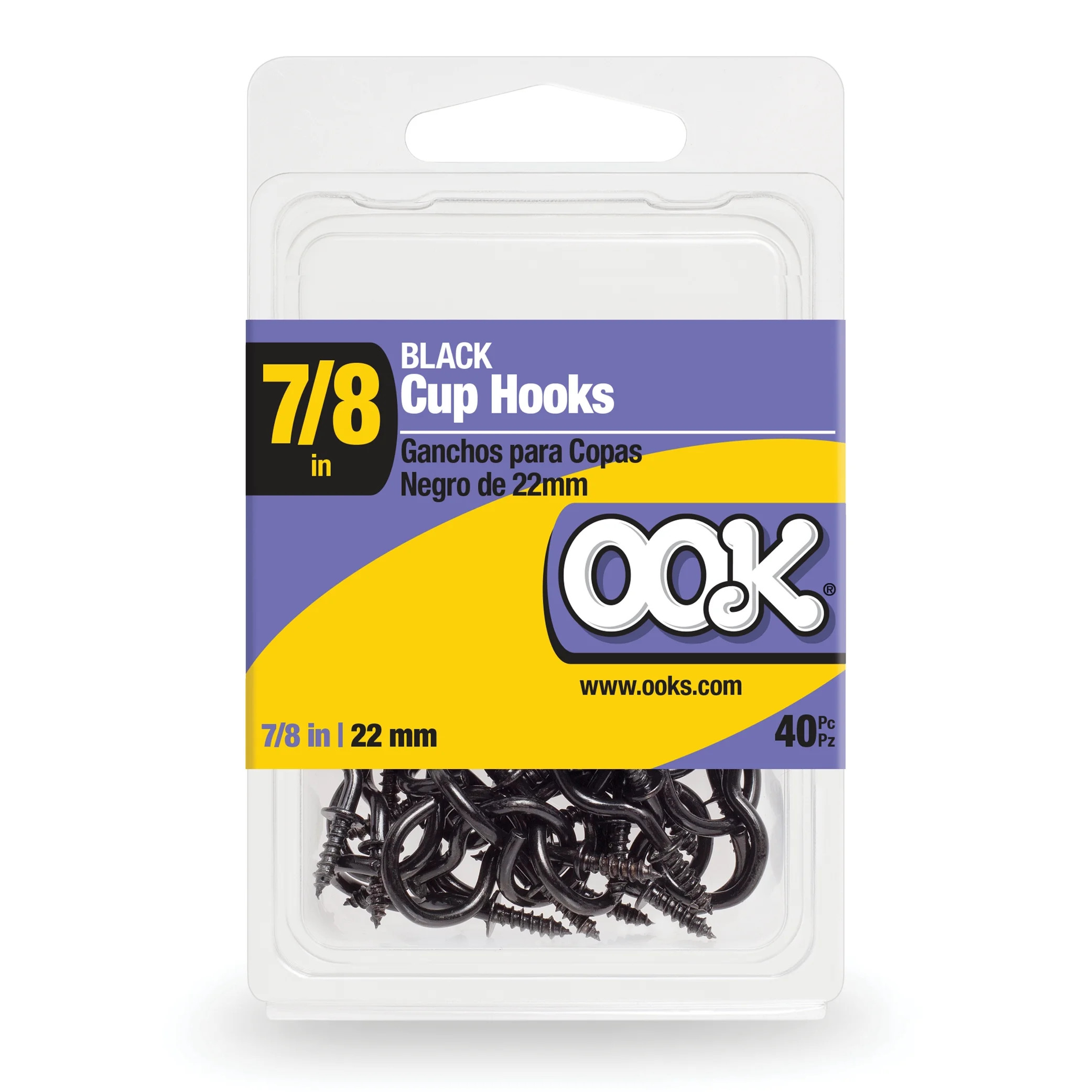 Ook Cup Hooks, 7/8", 0.5 lbs, Screw Hooks, Steel, Black, 40 pack - Walmart.com | Walmart (US)