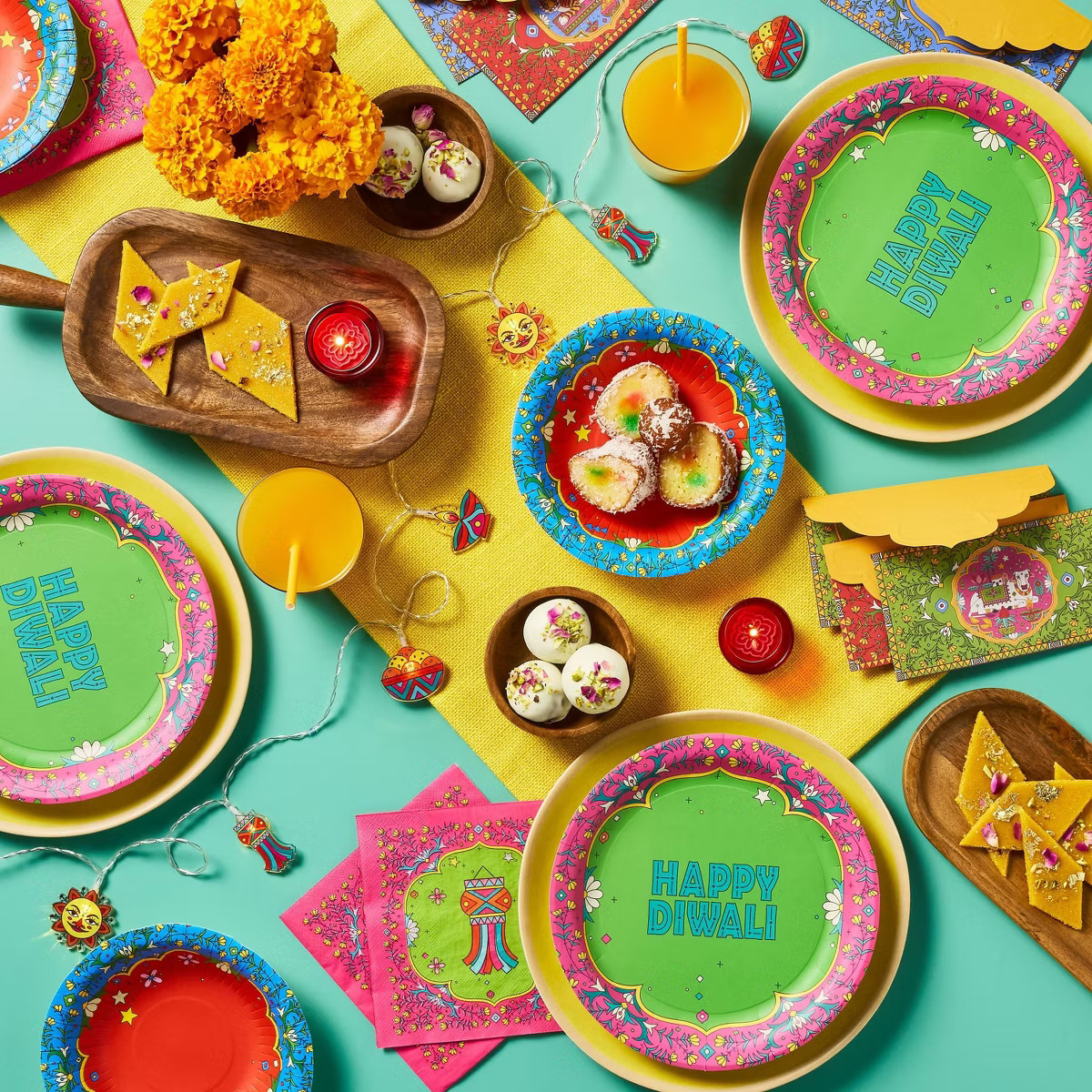 Diwali 30ct Decorative Paper Napkins Pink/Green | Target