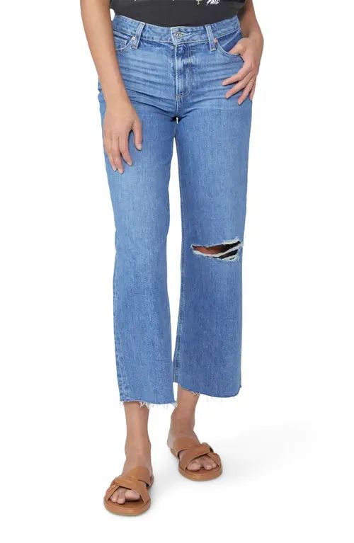 PAIGE Nellie Ripped High Waist Raw Hem Wide Leg Jeans in Dandelion Destructed at Nordstrom, Size 34 | Nordstrom