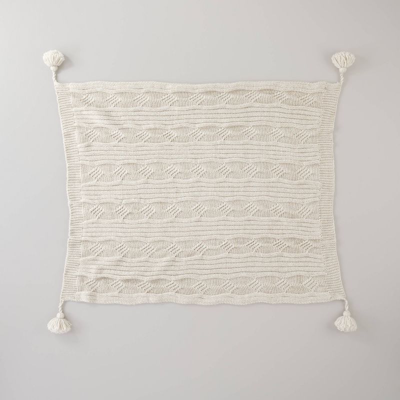 Chunky Cable Knit Tassels Throw Blanket Heathered Oatmeal - Hearth & Hand™ with Magnolia | Target