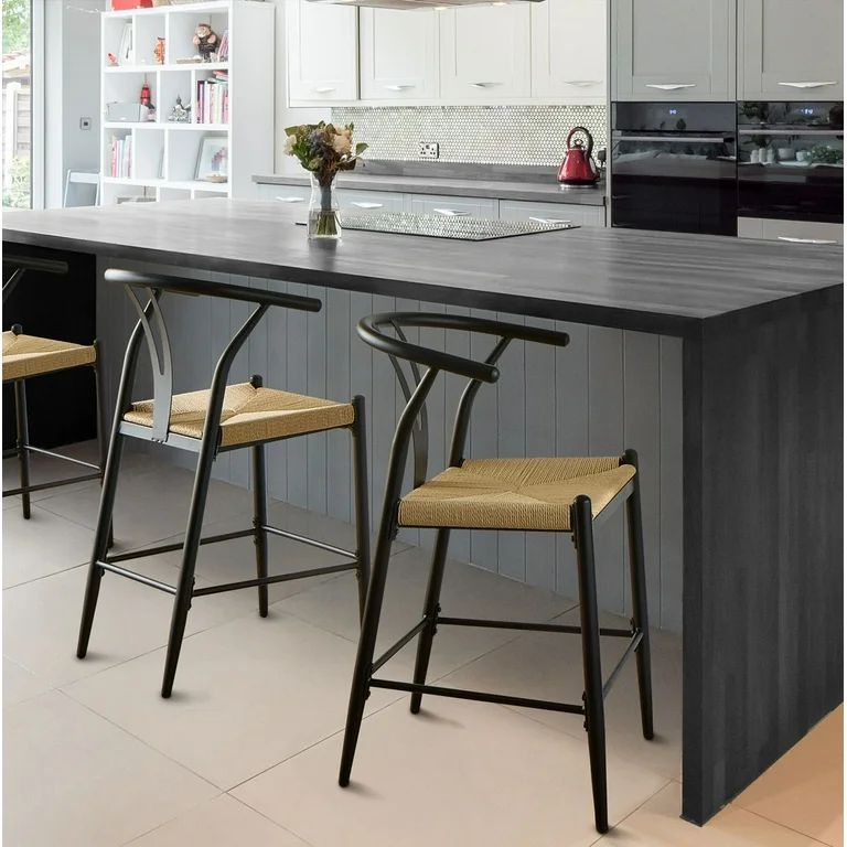 Better Homes & Gardens Springwood Wishbone Metal Counter Bar Stool 2 Pack, Black Color for Indoor | Walmart (US)