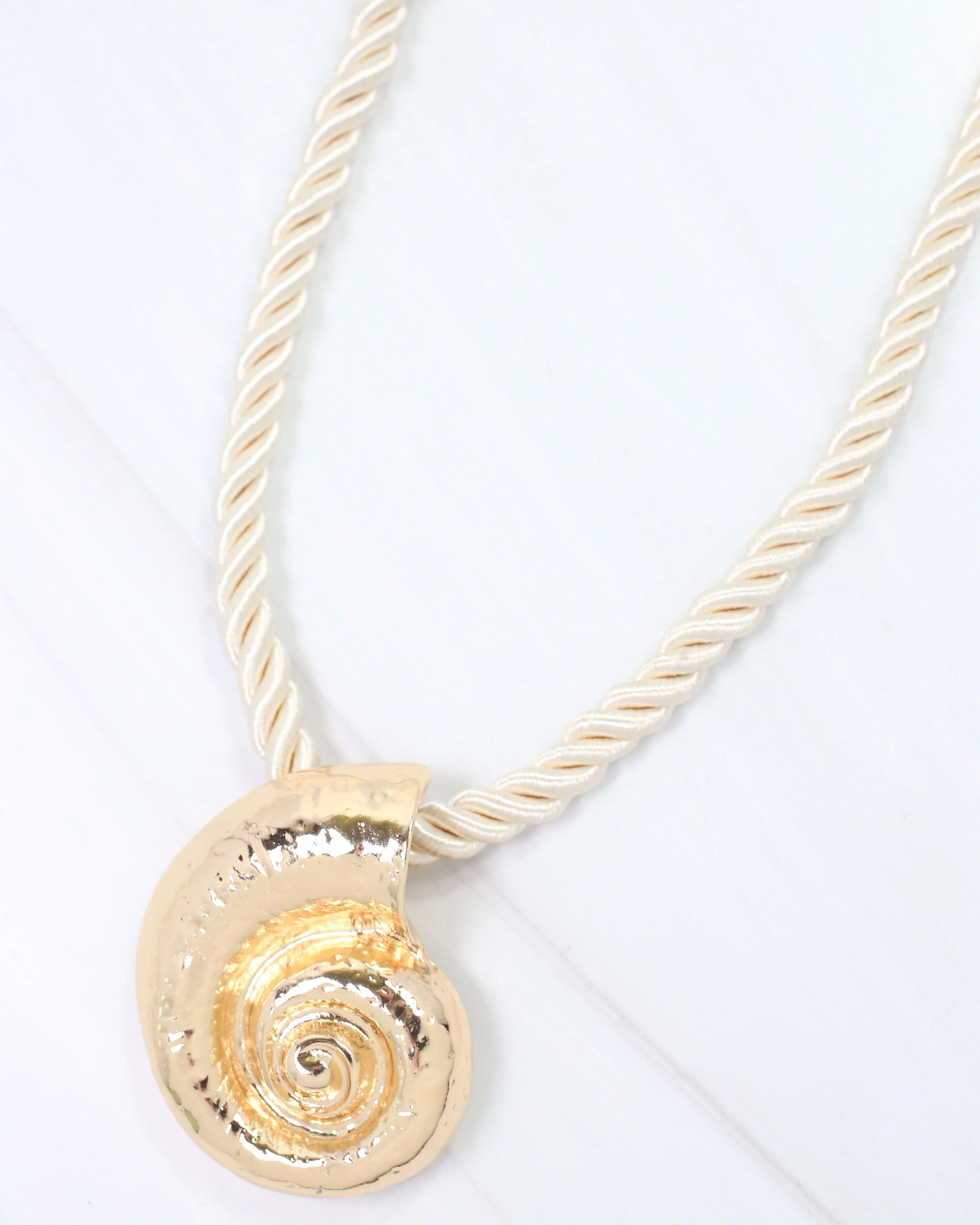 Matera Nautilus Shell Cord Necklace Gold | Caroline Hill
