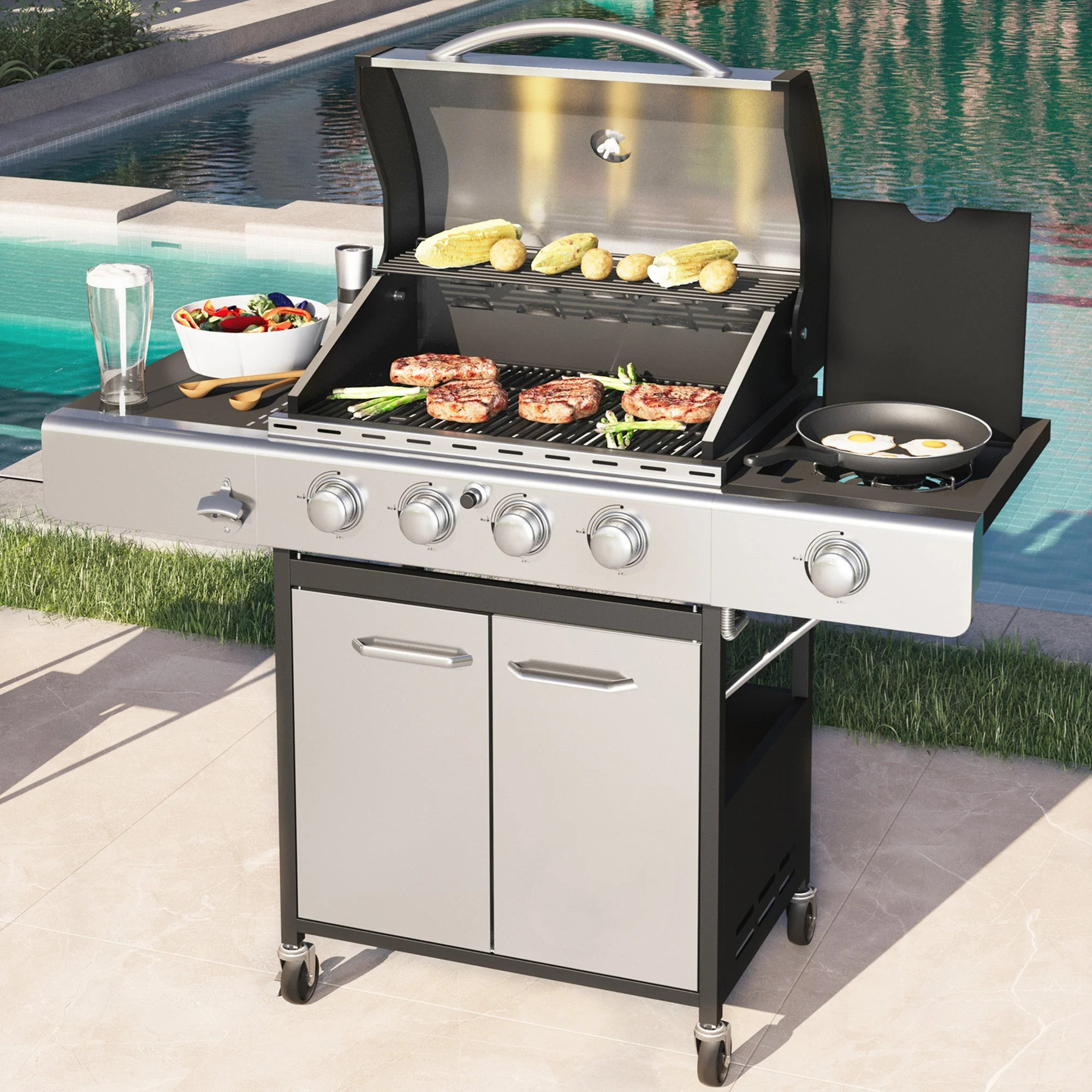 Sophia & William Stainless Steel Portable 4-Burner Propane Gas Grill with Side Burner | Walmart (US)