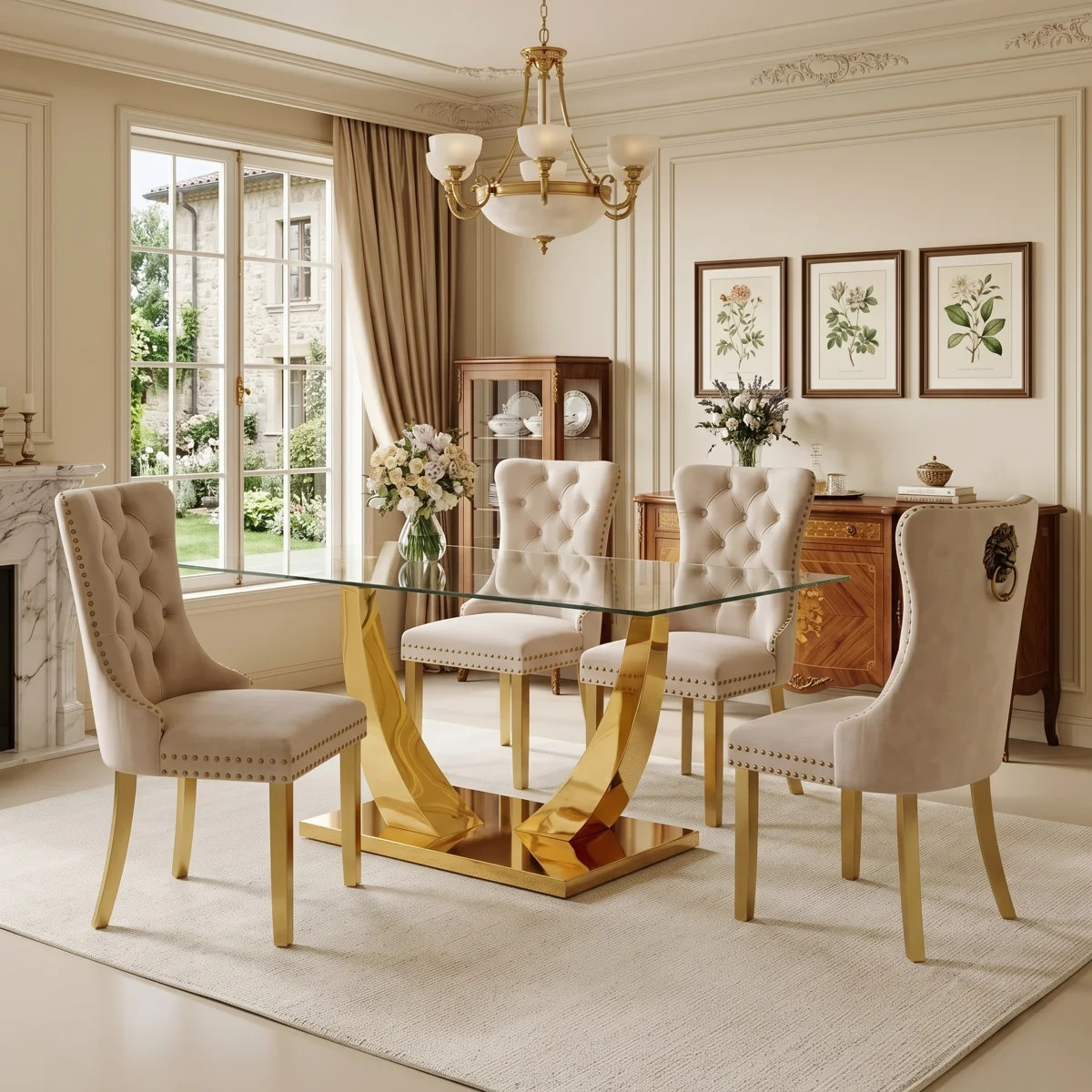 Modern Rectangular Glass Dining Set with Tufted Upholstered Parsons Chairs | Wayfair North America