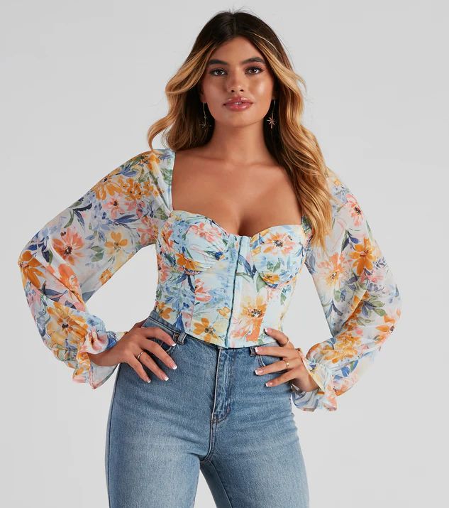 Tropic Ready Floral Chiffon Corset | Windsor Stores
