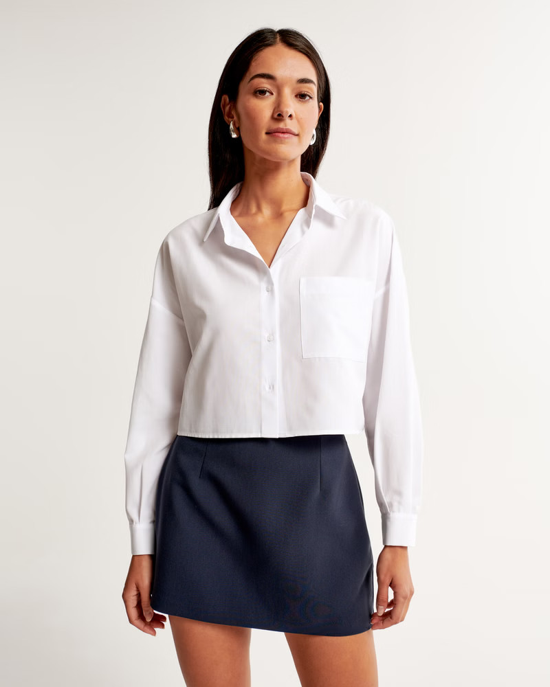 Long-Sleeve Cropped Cotton-Blend Shirt | Abercrombie & Fitch (US)