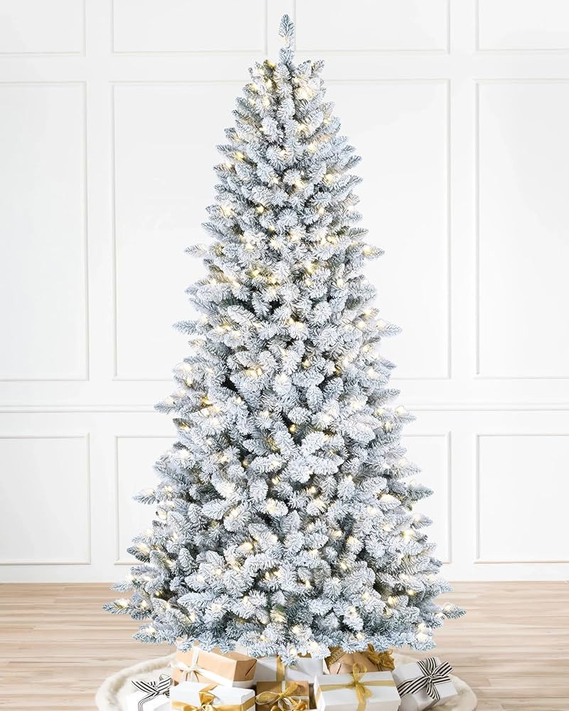 Martha Stewart Acadia Spruce Flocked Tree with 200 LED Lights, 5 Feet Tall | Amazon (US)