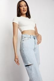 Donna Straight Leg Side Rip Jean - Light Blue | MESHKI US