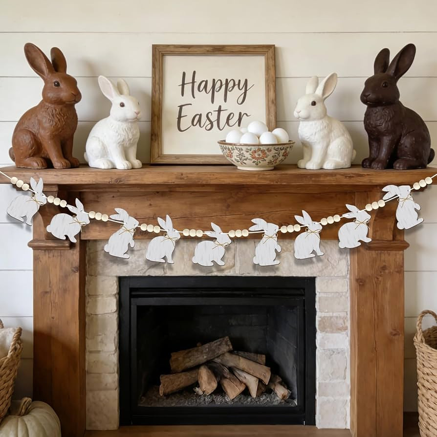 4.5Ft Easter Wood Bunny Garland for Decorations, No DIY Farmhouse Rabbit Banner Garland with Wood... | Amazon (US)