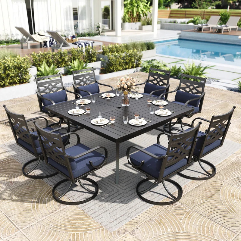 8 - Person Outdoor Dining Set With Swivel Chairs, Seat Cushions & Lumbar Support Pillows | Wayfair North America