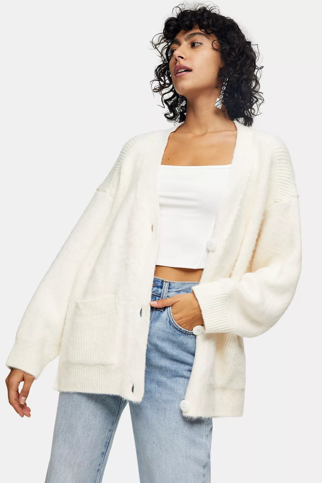 Ivory Brushed Ribbed Midi Cardigan | Topshop UK