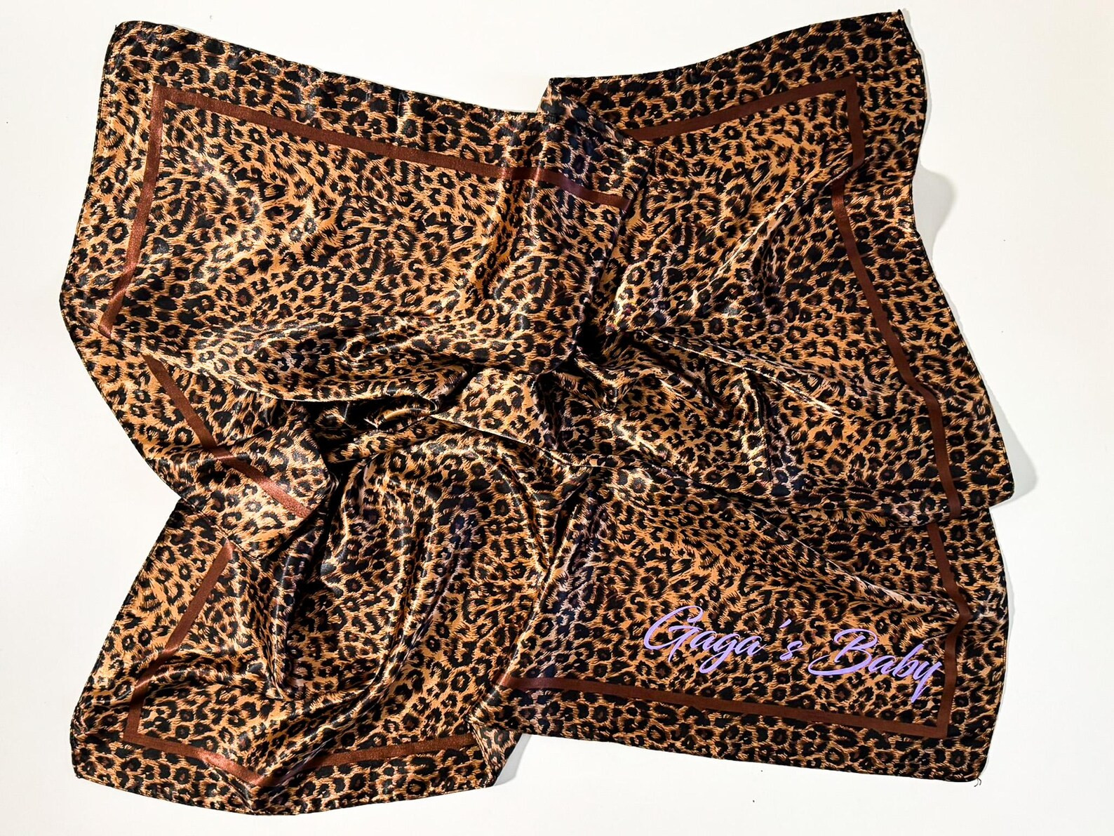 Leopard Large Satin Scarf, Silky Hair Scarf, Brown Silk Head Scarf, Women Silky Personalized Scar... | Etsy (US)