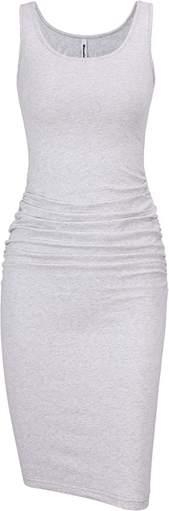 Women's Sleeveless Tank Ruched Casual Knee Length Bodycon Sundress Basic Fitted Dress | Amazon (US)