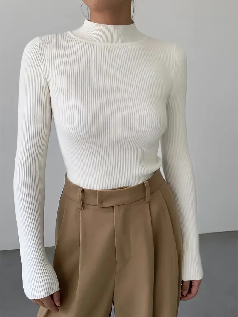 Women's Sweater Mock Neck Solid Ribbed Long Sleeve Slim - Temu | Temu Affiliate Program