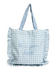 Canvas Gingham Ruffle Bless Your Heart Tote | TJ Maxx