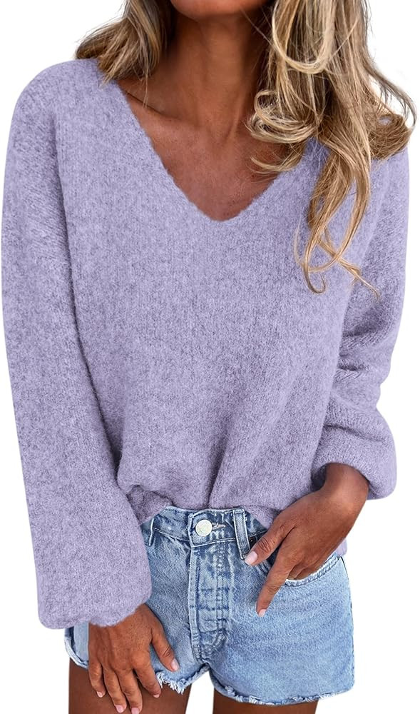 KIRUNDO Sweaters for Women Fall 2026 Oversized V Neck Cozy Cute Casual Long Sleeve Knit Pullover ... | Amazon (US)