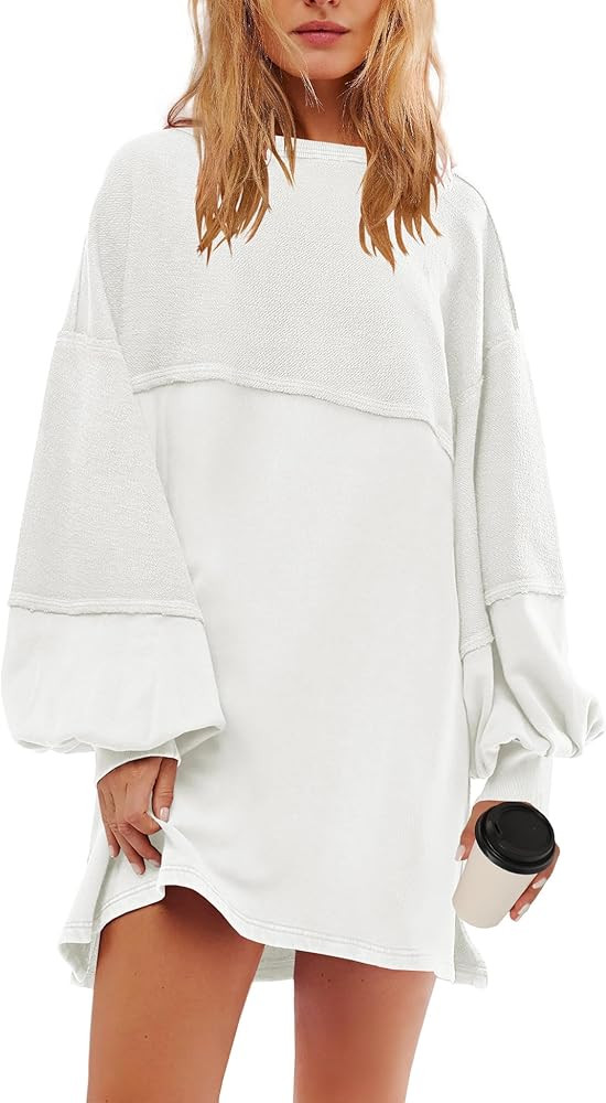 Panadila Womens Oversized Long Sleeve Patchwork Sweatshirt Dress Crewneck Tunic Sweatshirts Fall ... | Amazon (US)