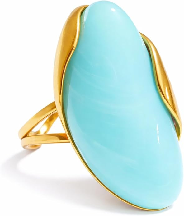 Mchic Colorful Chunky Statement Ring for Women: Boho Large Oval Acrylic Finger Ring Stainless Ste... | Amazon (US)