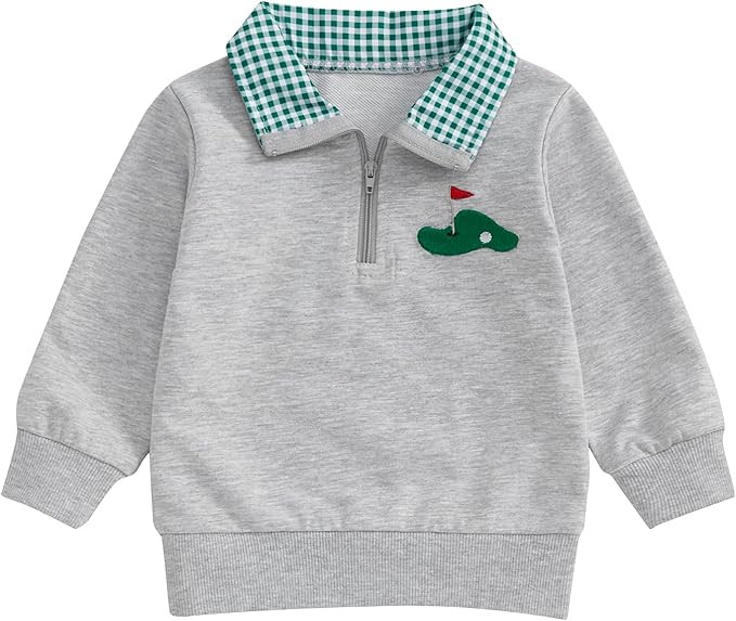 Gueuusu Toddler Baby Boy Golf Outfit Golf Flag/Cart Embroidery Quarter Zip Sweatshirt Plaid Lapel... | Amazon (US)