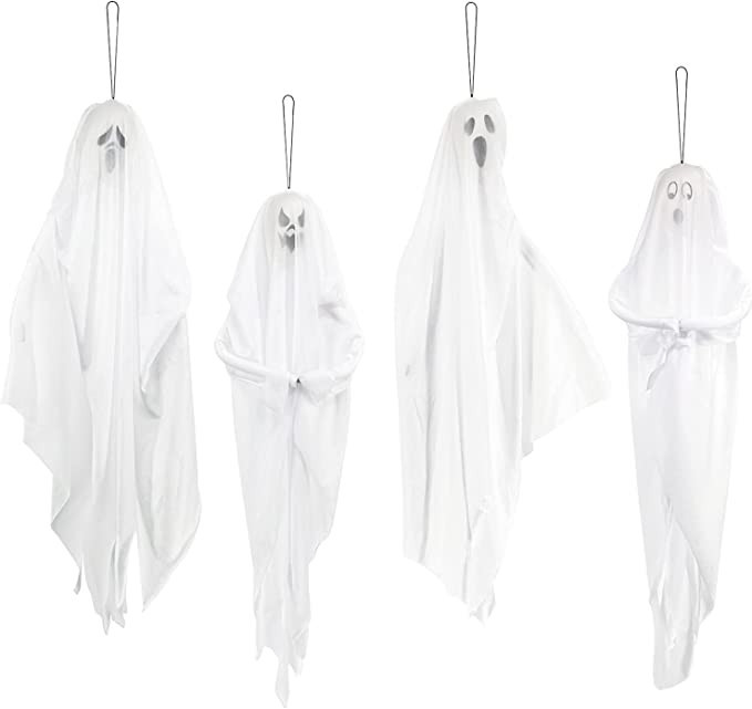 4 Pack 28" Halloween Hanging Ghosts for Halloween Party Decorations, Cute Flying Ghost for Front ... | Amazon (US)