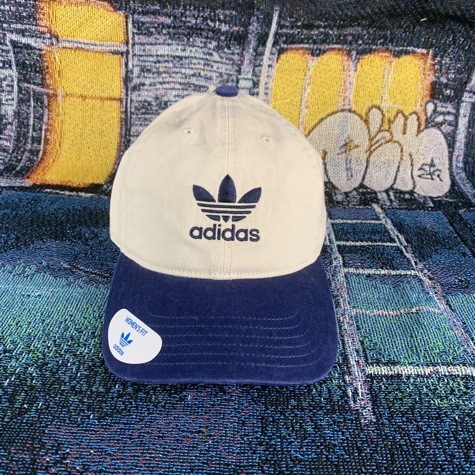 Adidas Originals Tan Navy Trefoil Logo  Baseball Cap Dad Hat College Fashion | eBay US
