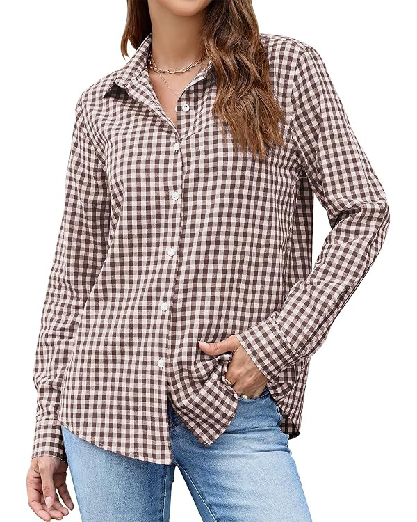 LOMON Button Down Shirt for Women Spring Tops Long Sleeve Collared Blouses | Summer Business Dres... | Amazon (US)