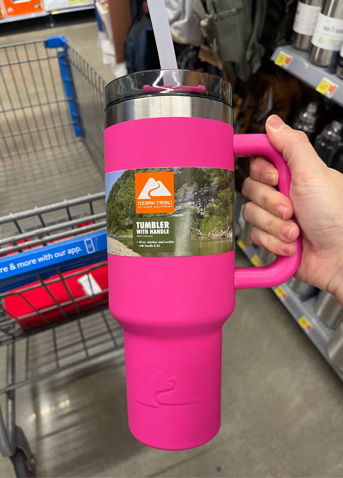 Ozark Trail 40 oz Vacuum Insulated Stainless Steel Tumbler Pink & White 