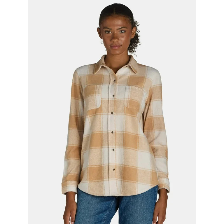 Time and Tru Women's Cozy Flannel Shacket, Sizes S-XXXL | Walmart (US)