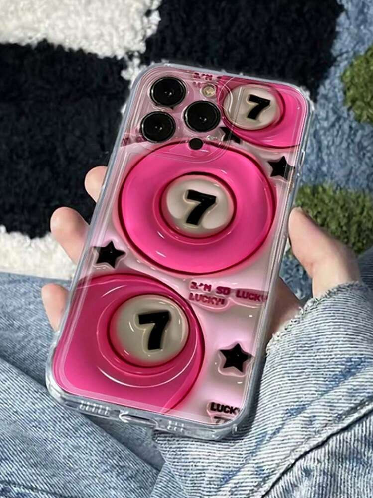 1pc Pink Tennis Ball & Star Pattern Transparent Shockproof Protective Phone Case, Soft TPU Compatible With Iphone 11/12/13/14/12 Pro Max/16 Pro/15/X/XR/7/8Plus | SHEIN